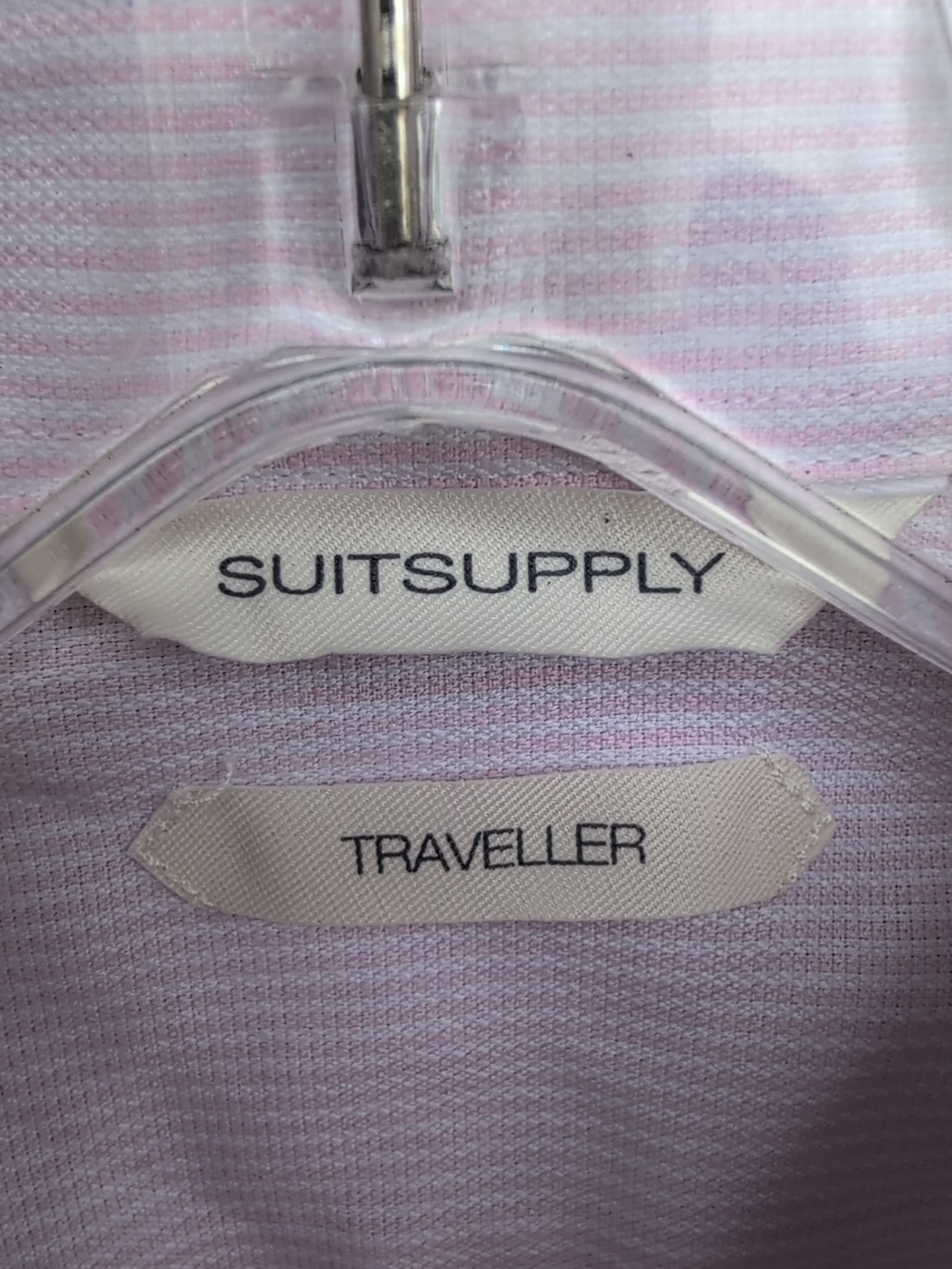 SuitSupply Traveller Dress Shirt Mens 15.5 39 M Pink Striped Slim Fit Button Up - Picture 5 of 14
